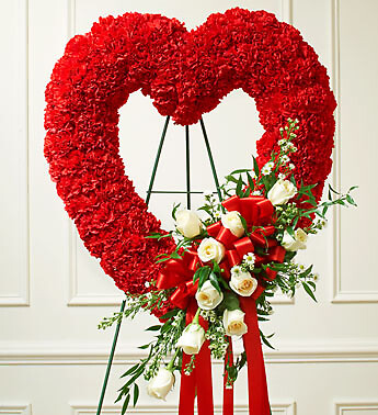 Red and White Open Heart with White Roses